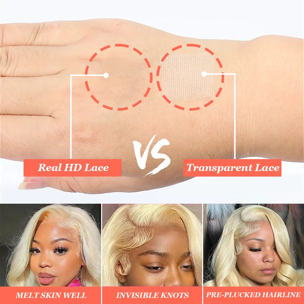 36 Inch #613 Honey Blonde 220% Density Body Wave 13x4 13x6 HD Transparent Lace Frontal Wig Brazilian Human Hair Wigs For Women