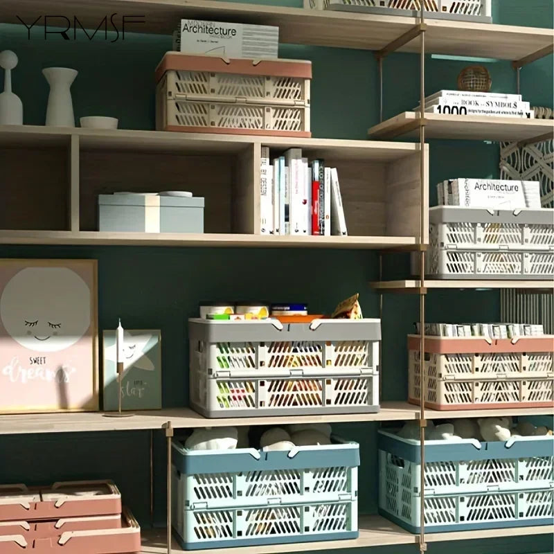 Foldable Storage Basket Large Capacity Pastel Handle Design Home Organization Box for Kitchen Living Room Desk Storage Basket