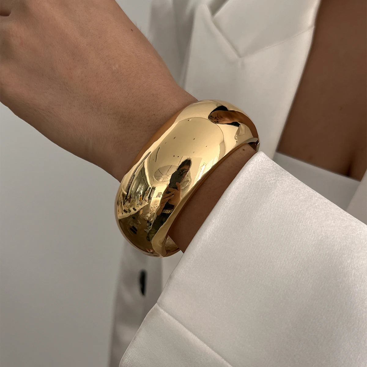 KunJoe 6 Styles Geometric Gold Color Cuff Spring Bangles for Women Vintage Metal Chunky Wide Hand Bracelets Fashion Jewelry Y2K