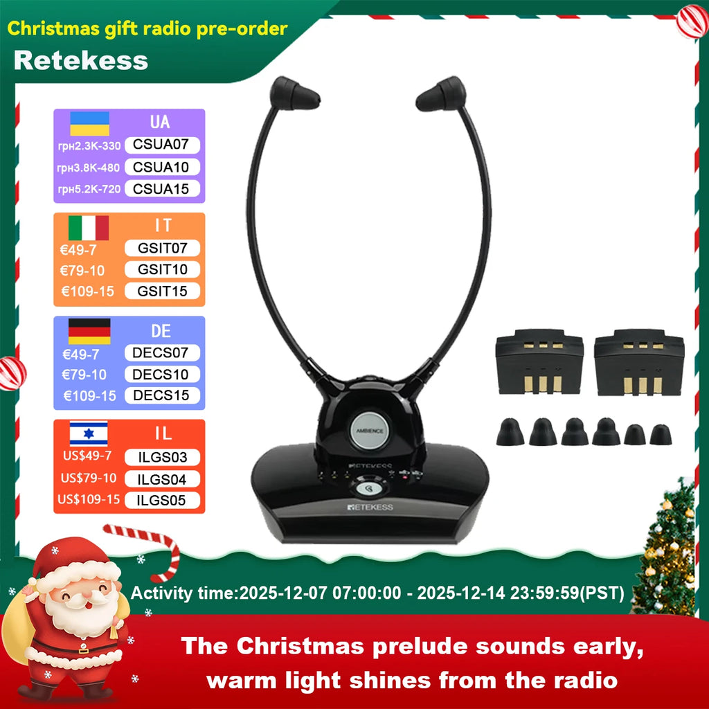 Retekess TA008 TV Hearing Aid Headphone Wireless TV Headset System