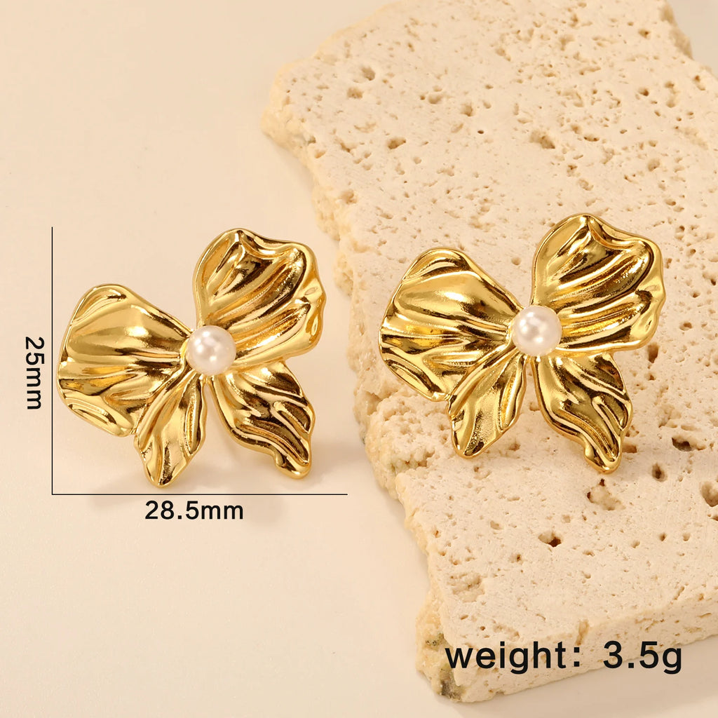 LUXUSTEEL Shell Water Drop Golden Imitaiton Pearl Women Stud Earrings Stainless Steel Heart Female Earring Elegant Jewelry Gifts
