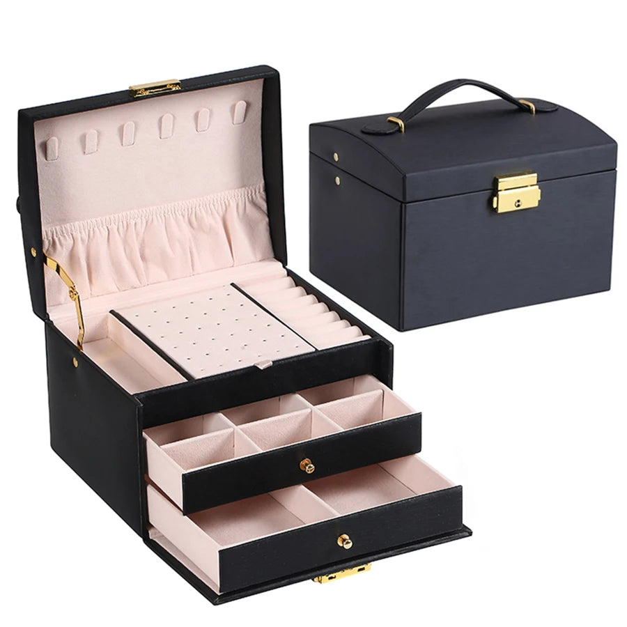 1PC, lock arch three-layer jewelry box, suitable for all kinds of jewelry storage