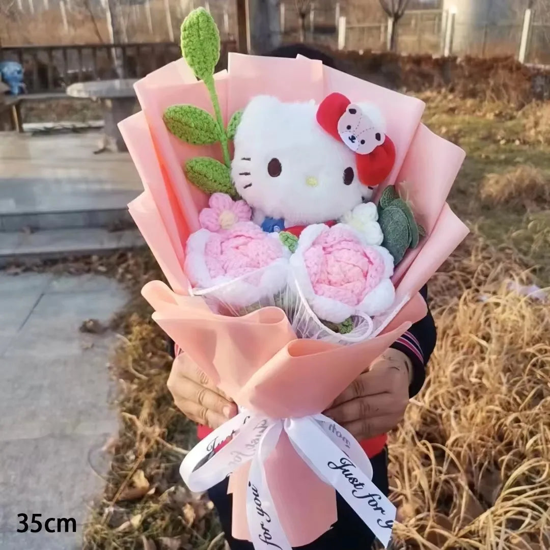 Hello KT Cartoon Plush Bouquet  Anime Rose Flowers Doll Home Wedding Decoration Christmas Valentine's Day Gift