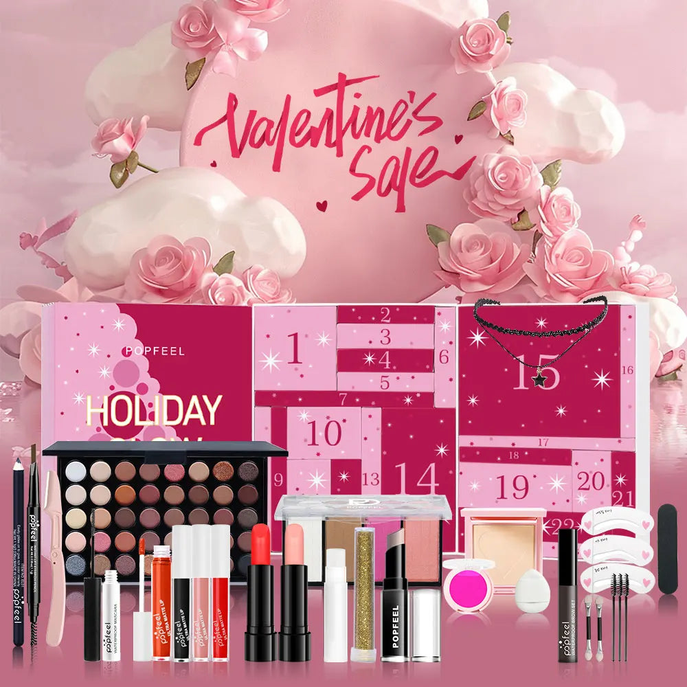 POPFEEL 24-Piece Valentine's Day Makeup Gift Set - Includes Eyeshadow Palette, Lipsticks & Surprise Cosmetics，Loved Ones.