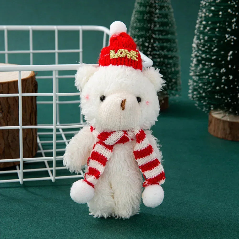 Mini Christmas Bear Doll Plush Bear Gift Clothing Bag Keychain Pendants Baking Decoration Christmas Drop Ornaments Kid Xmas Gift