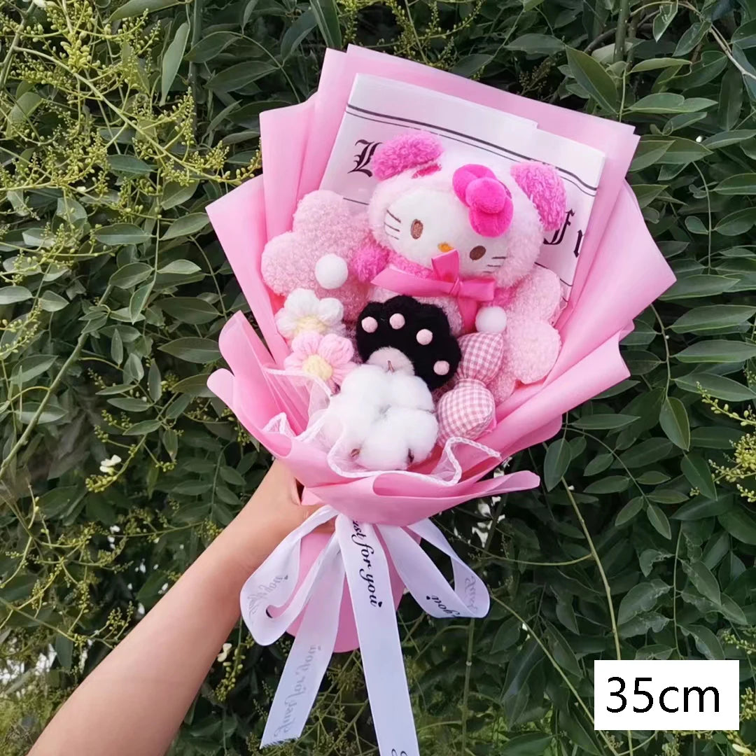 Hello KT Cartoon Plush Bouquet  Anime Rose Flowers Doll Home Wedding Decoration Christmas Valentine's Day Gift
