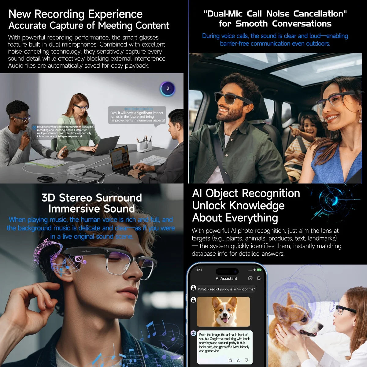 AI smart glasses with 8M Camera Recording Translation Bluetooth Call Music Men Women 2026