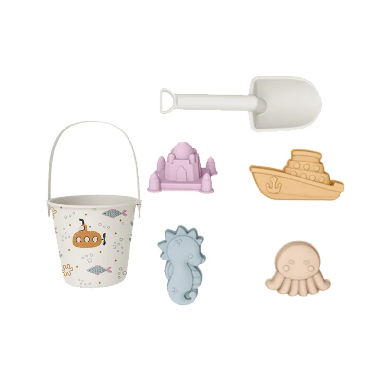 6pcs/Set Beach Toys Eco-Friendly, BPA-Free, Food-Grade Silicone - Fun Summer Outdoor Toys for Kids with Bucket & 4 Color Sand