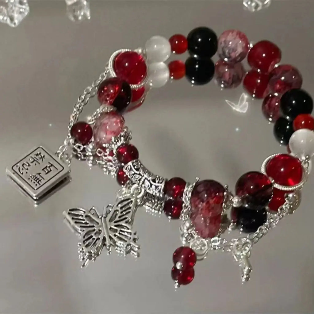 Chinese Style Tassel Beaded Bracelet for Women Retro Butterfly Pendant Charm Bracelets Temperament Bangles Fashion Jewelry Gifts