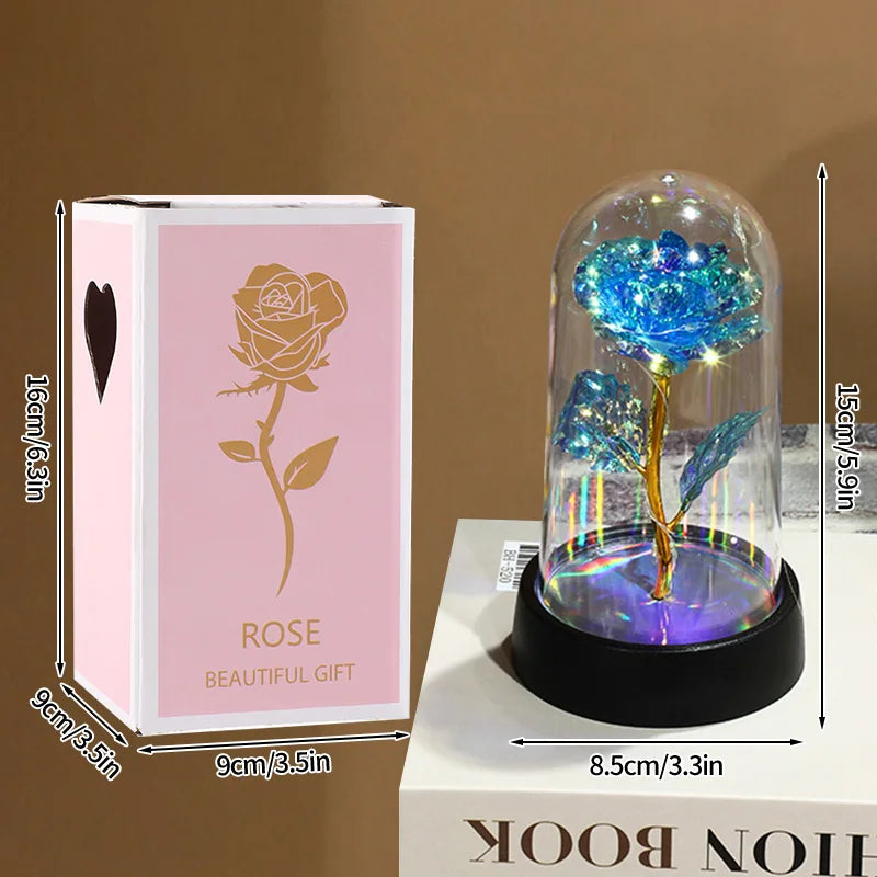 Christmas Valentine's Day Gifts Eternal Rose Flowers in Glass Cover Simulation Rose Flower Desktop Ornament For Girlfriends