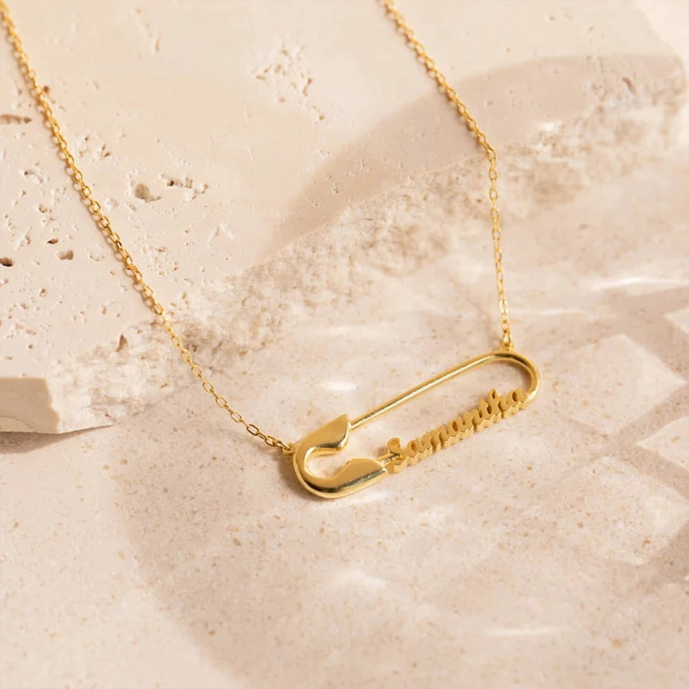 Custom Name Safety Pin Necklace Fashion Vintage Elegant Charm Simple Clavicle Personalized Necklace Party Jewelry Gift for Women