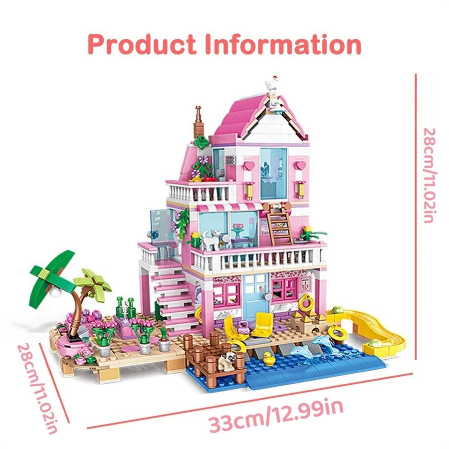 Summer Holiday City House Seaside Villa Building Blocks Apartment Street View Figures DIY Bricks Toys for Kid Girls Friends Gift