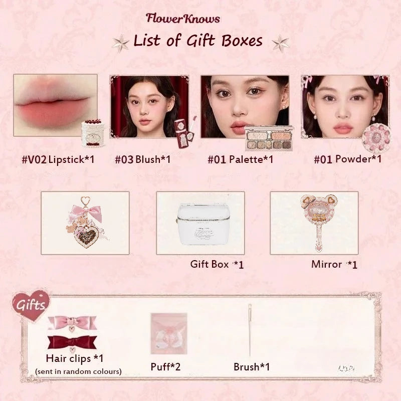 Flower Knows Strawberry Cupid Collection Make Up Sets Cosmetics Full Set Palette Pressed Powder Blush Lipstick Mystery Box