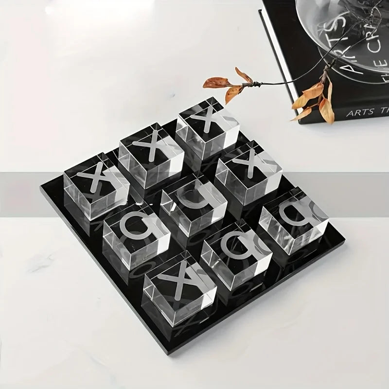 Modern Minimalist XO Square Crystal Chessboard Decorative，Black and White Crystal for Living Room Desktop Small ornamen
