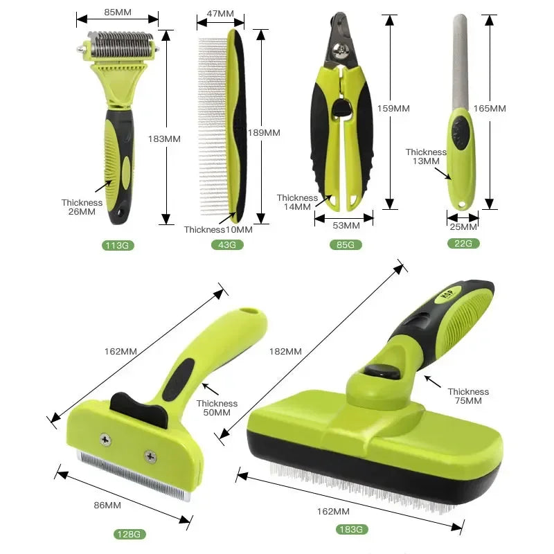 6 in 1 Pet Cat Dog Grooming Deshedding Tools Brush Comb Set Storage Bag Dog Hair Remover Comb Pet Cleaning Supplies Accessories