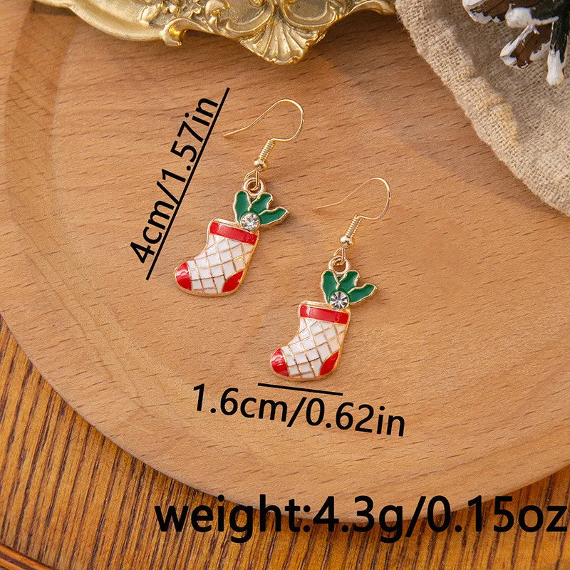 Vintage Metal Christmas Tree Dangle Earrings for Women Fashion Socks Santa Claus Snowflake Drop Earings New Year Party Jewelry