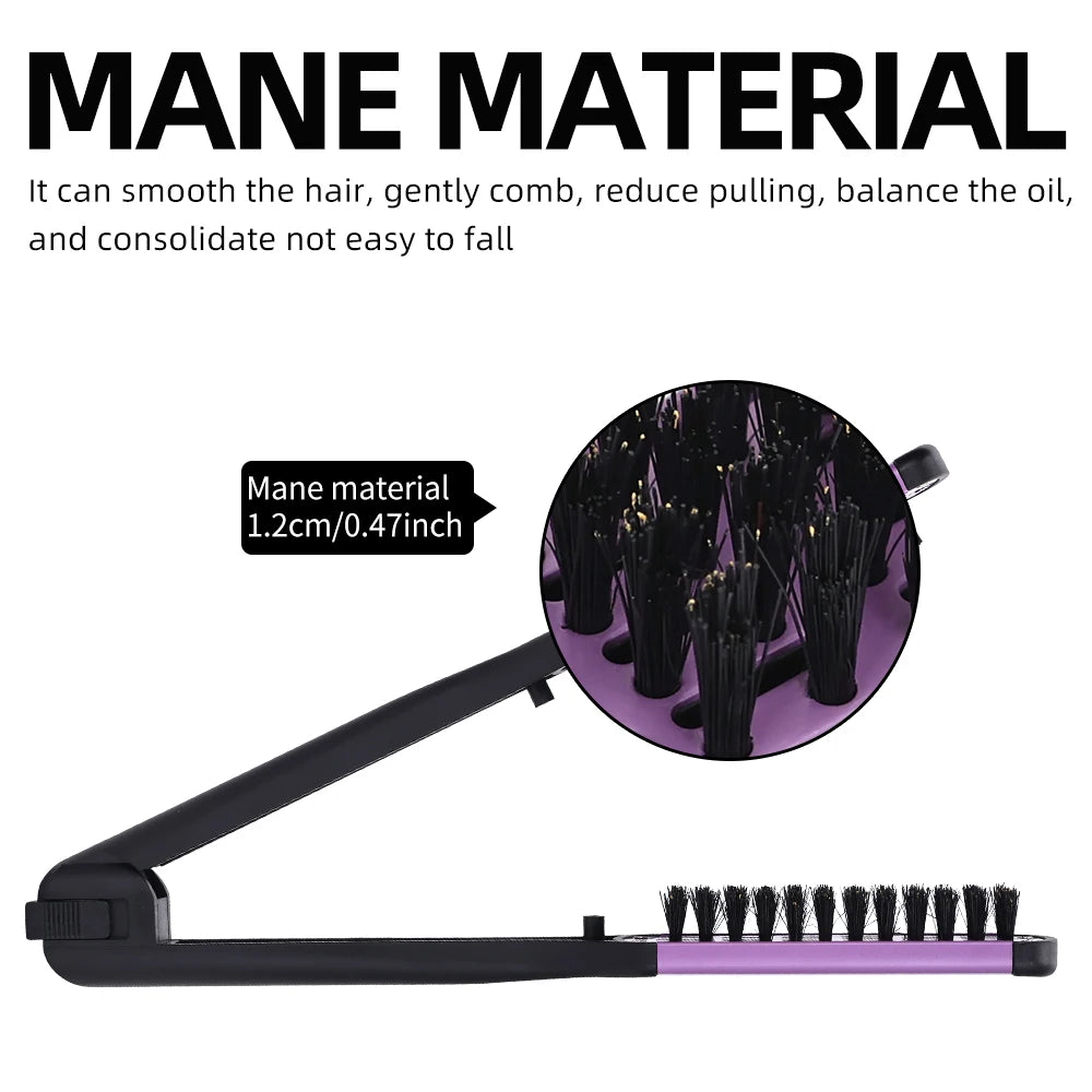 Professional V-Shape Hair Straightening and Curling Brush - High-Temperature Pure Boar Bristle Multi-Functional Styling Comb