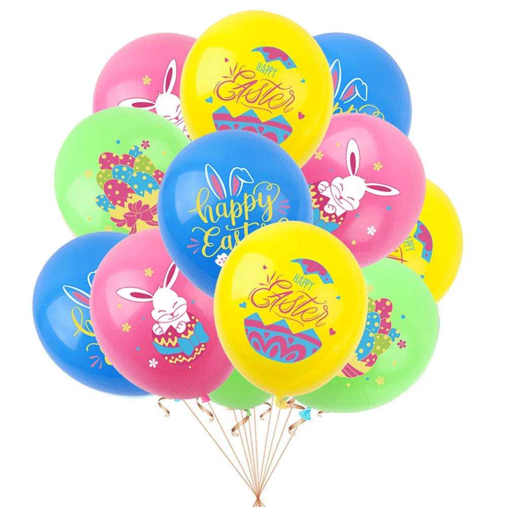 12pcs Easter Balloons Set 12inch Bunny Egg Printed Latex Balloon Happy Easter Party Decorations for Home Kids Gift Spring Decor