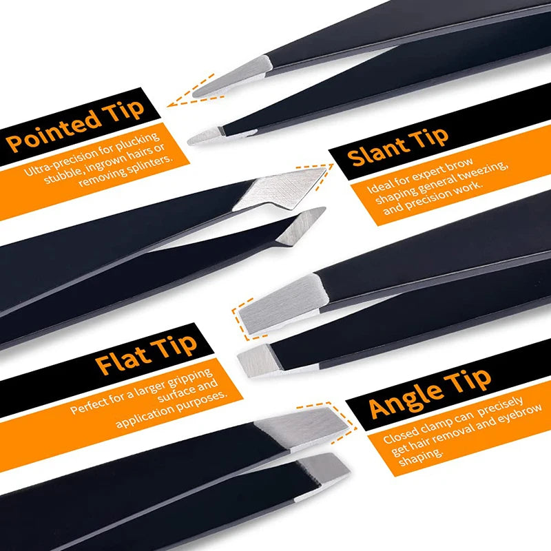 Stainless Steel Eyebrow Tweezers Set  Tools