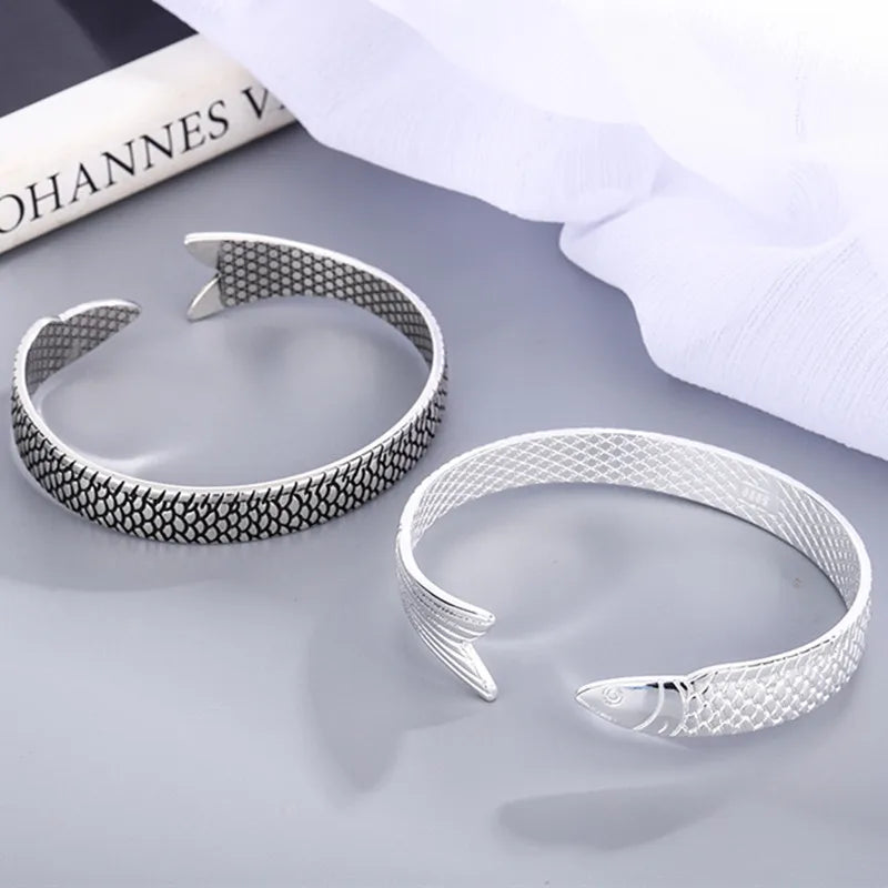 New Creative Fashion Personality Lucky Fortune Transfer Dragon Bracelets 925 Sterling Silver Jewelry Fish Bangles TYB110