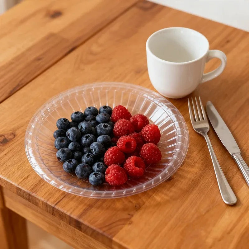 10/20/30PCS Disposable Plastic Plates Transparent Fruit Plates Dessert Salad Kitchen Family Gatherings Christmas Party Supplies