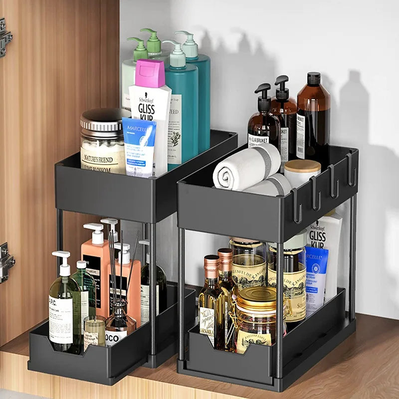 2026 Under-Sink Pull-Out Storage Organizer: Slim Slide-Out Shelf for Kitchen Cabinets Multi-Functional Space Saver Storage Rack