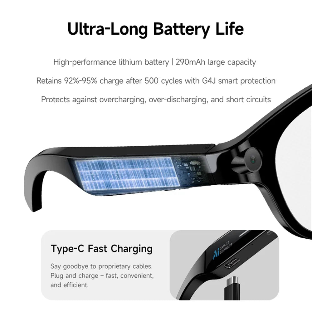 AI Smart Glasses Real-time Translation Bluetooth Call Sunglasses Dual Camera Shoot Audio Video Music Player Multifunctional Men