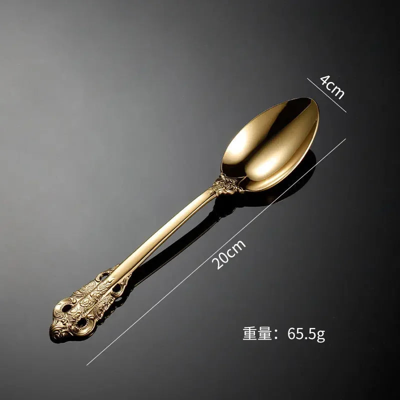 Palace Series Stainless Steel Cutlery Sets Western Food Knives Forks Spoons Teaspoon Luxury Golden Tableware Home and Kitchen