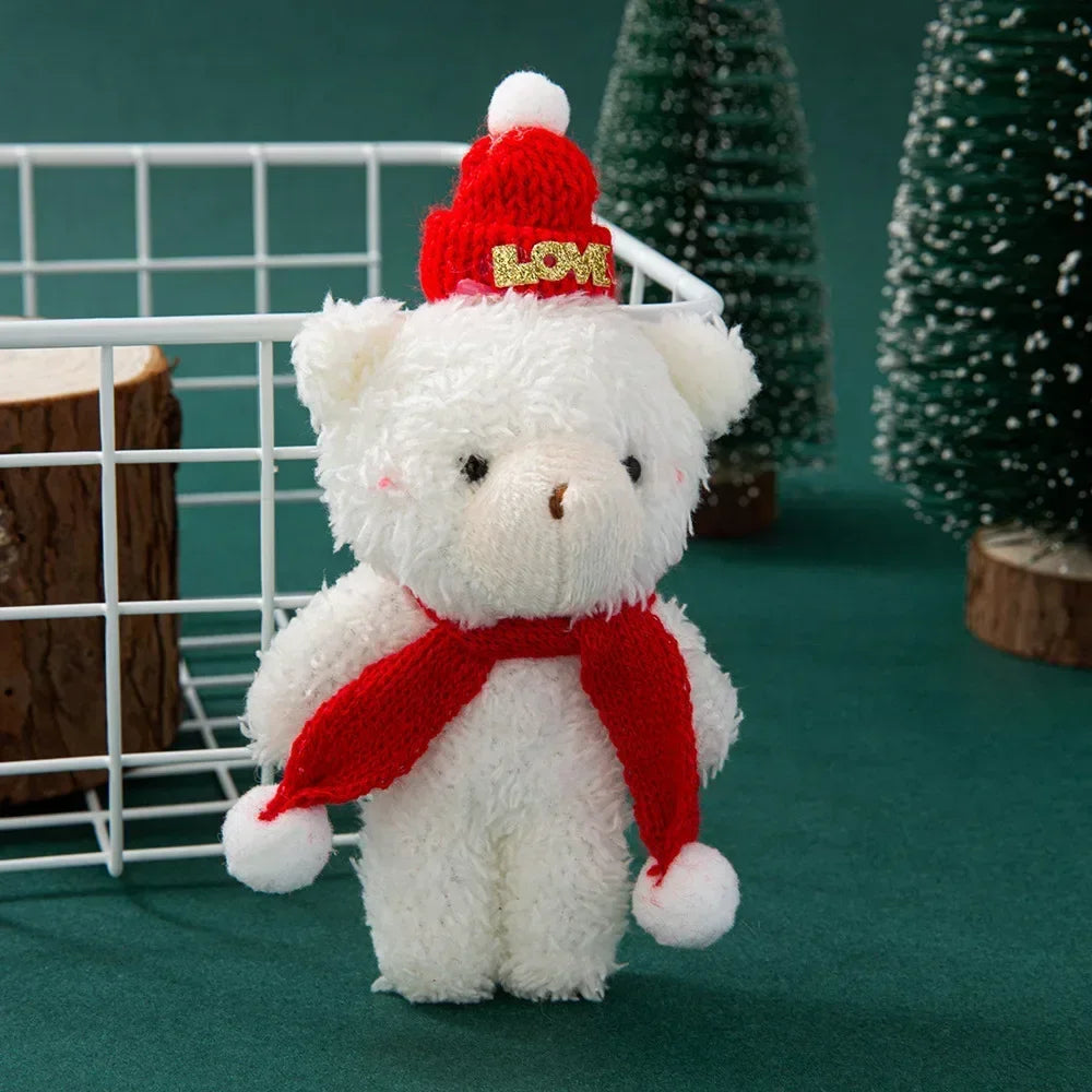 Mini Christmas Bear Doll Plush Bear Gift Clothing Bag Keychain Pendants Baking Decoration Christmas Drop Ornaments Kid Xmas Gift
