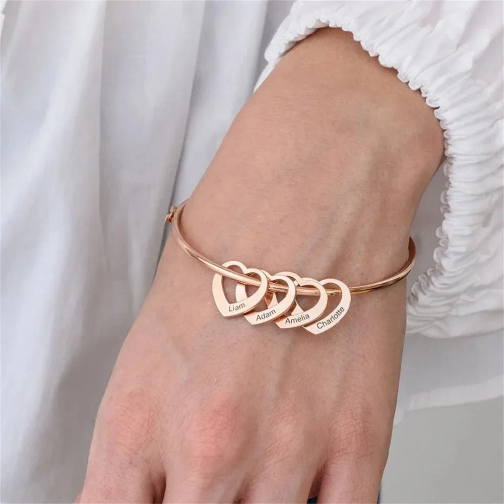 Personalized Bracelet for Women Stainless Steel Love Charms with Carving Name Adjustable Bangle Custom Jewelry Pulseras De Mujer