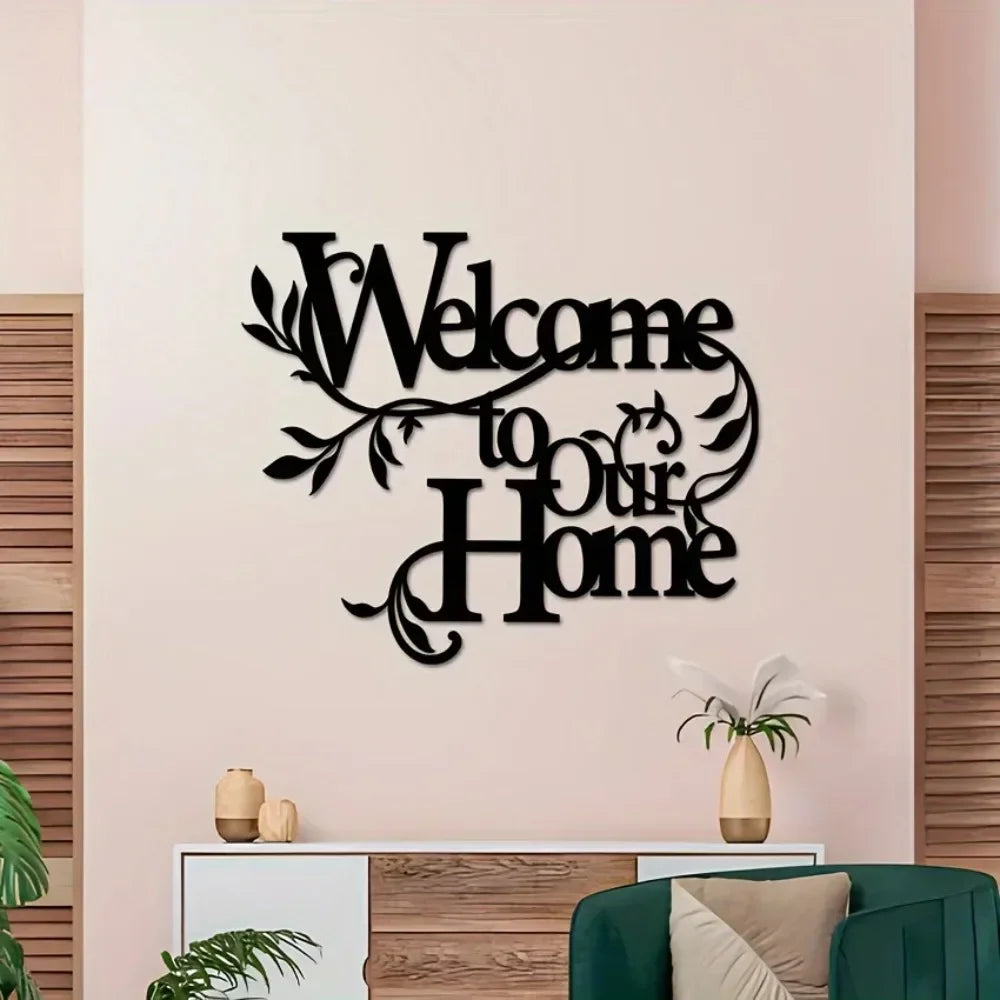 1pc Metal Welcome To Our Home Wall Sign, Wall Decoration Pendant, Welcome Sign, Home Decoration Wall decoration