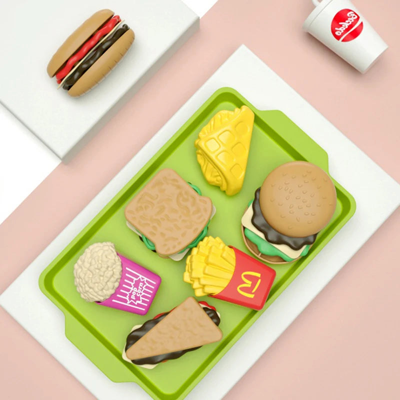 Children Hamburger Pretend Play Cooking Toys Set Mini Simulation Food Kitchen Toys For Girls Sandwich Fries Burger Assembly Game
