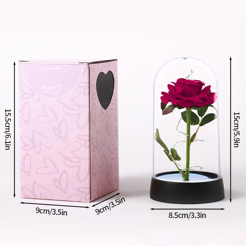 Christmas Valentine's Day Gifts Eternal Rose Flowers in Glass Cover Simulation Rose Flower Desktop Ornament For Girlfriends