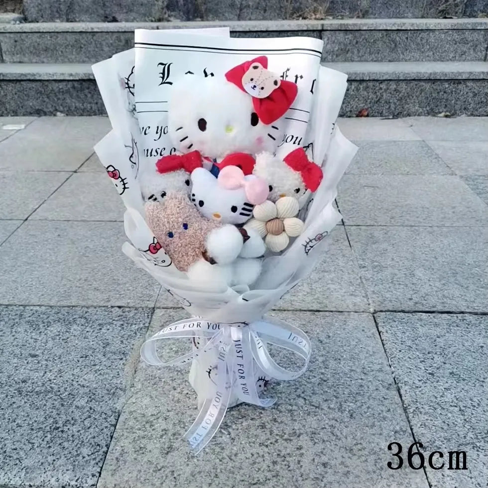 Hello KT Cartoon Plush Bouquet  Anime Rose Flowers Doll Home Wedding Decoration Christmas Valentine's Day Gift
