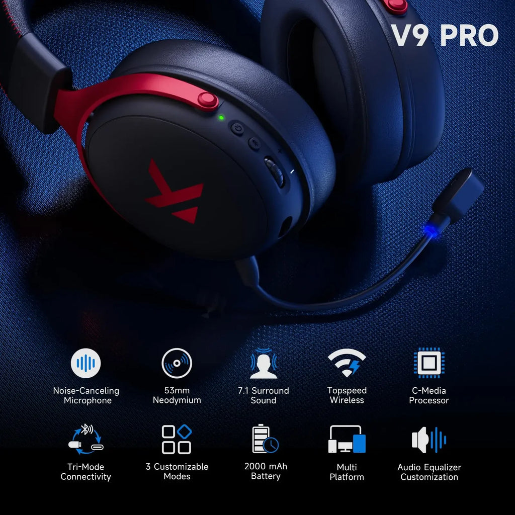 Wireless Gaming Headset Surround Sound Headphones Noise Canceling