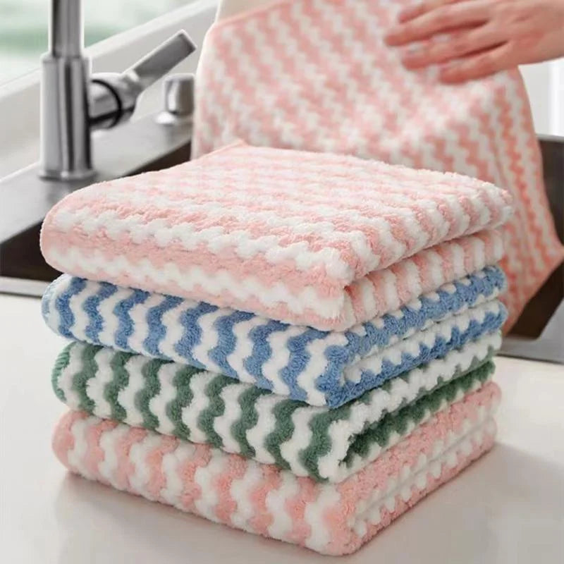 10 Pack Microfiber Kitchen Towels - Ultra Absorbent, Non-Stick & Oil-Free Cleaning Cloths for Dishes & Surfaces