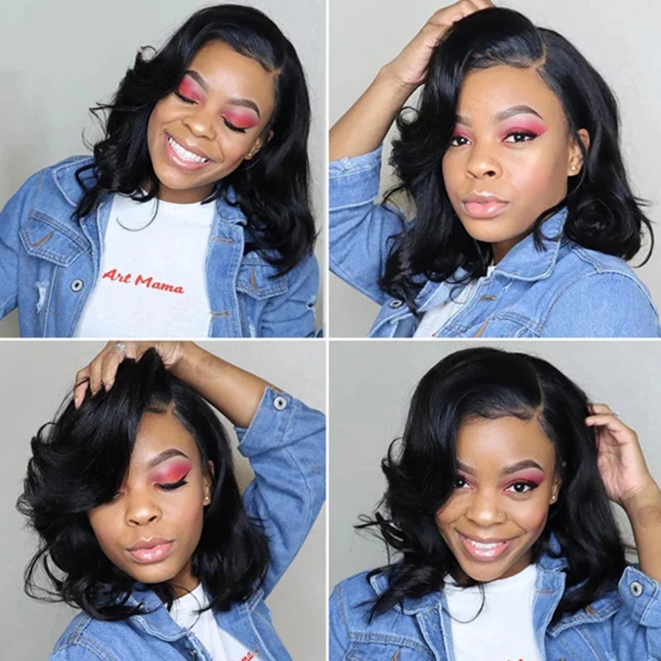 Malaysian Hair Body Wave Short Bob Wig 180% Density 4x4 Lace Closure 100% Human Hair Wig 100% Virgin Hair 13x4 Lace Frontal Wig