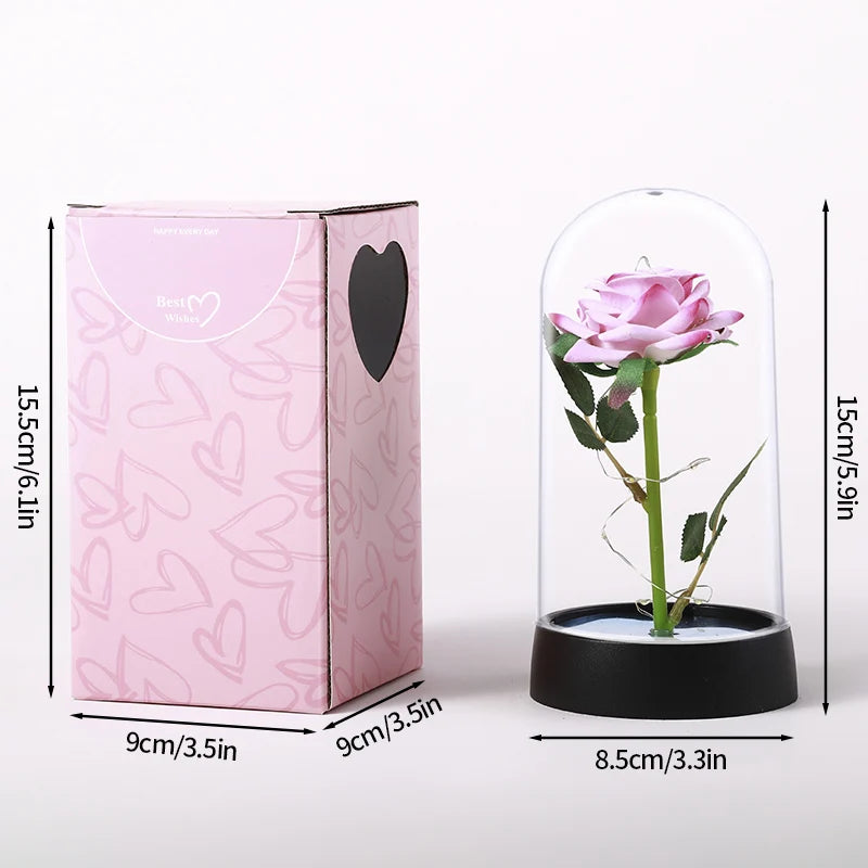 Christmas Valentine's Day Gifts Eternal Rose Flowers in Glass Cover Simulation Rose Flower Desktop Ornament For Girlfriends