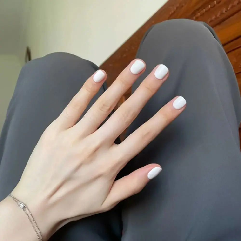 24pcs Short Square Nails Glitter Flower Wave French Nails
