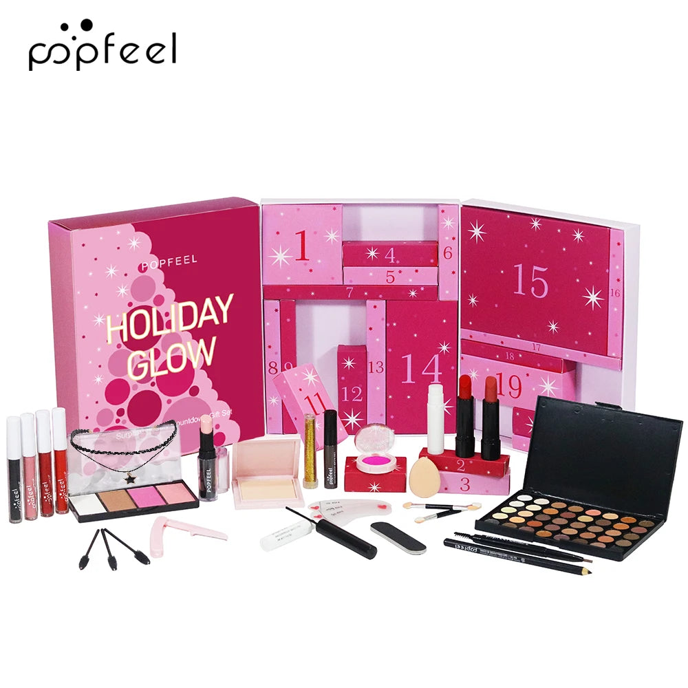 POPFEEL 24-Piece Valentine's Day Makeup Gift Set - Includes Eyeshadow Palette, Lipsticks & Surprise Cosmetics，Loved Ones.