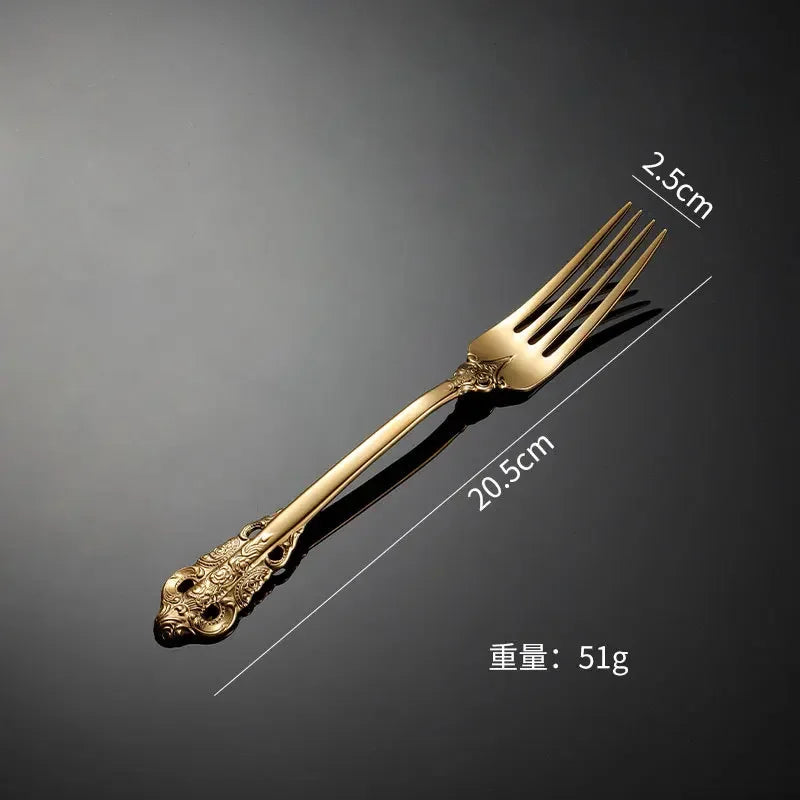 Palace Series Stainless Steel Cutlery Sets Western Food Knives Forks Spoons Teaspoon Luxury Golden Tableware Home and Kitchen