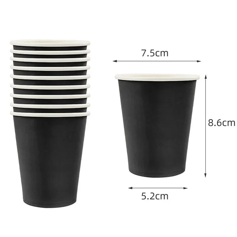 Solid Black Theme Tableware Birthday Party Disposable Cutlery Paper Napkins Cups Plates Tablecloths Fork Spoon Party Decorations