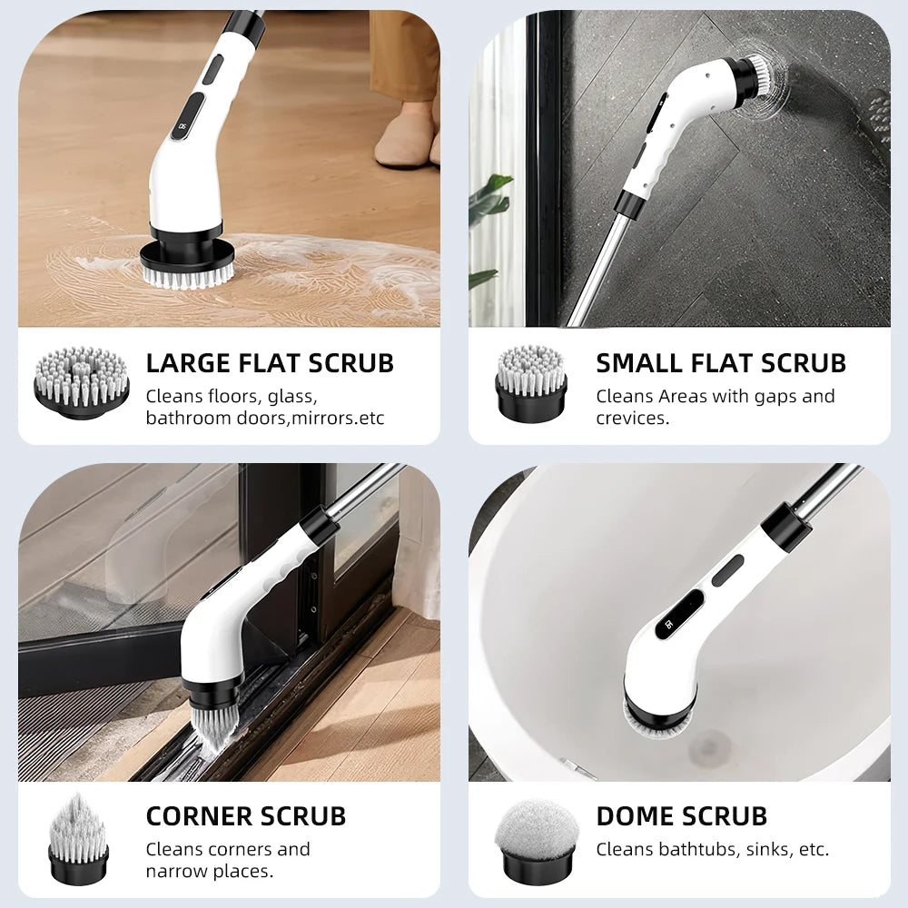 9-in-1 Electric Cleaning Brush Cordless Rotating Scrubber Multifunctional Household Cleaner for Kitchen Bathroom Floor