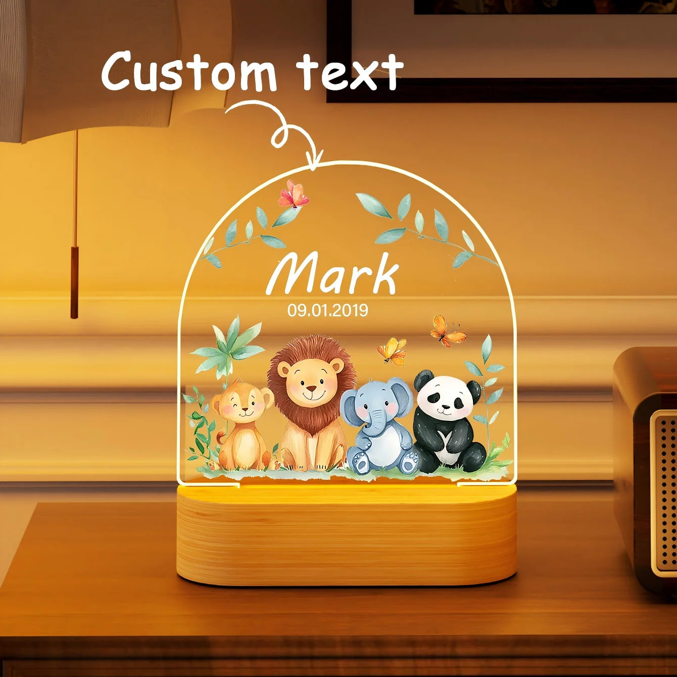 Custom name Creative gift, animal theme, send boys, girls 3D light LED night light warm light birthday gift Christmas gift