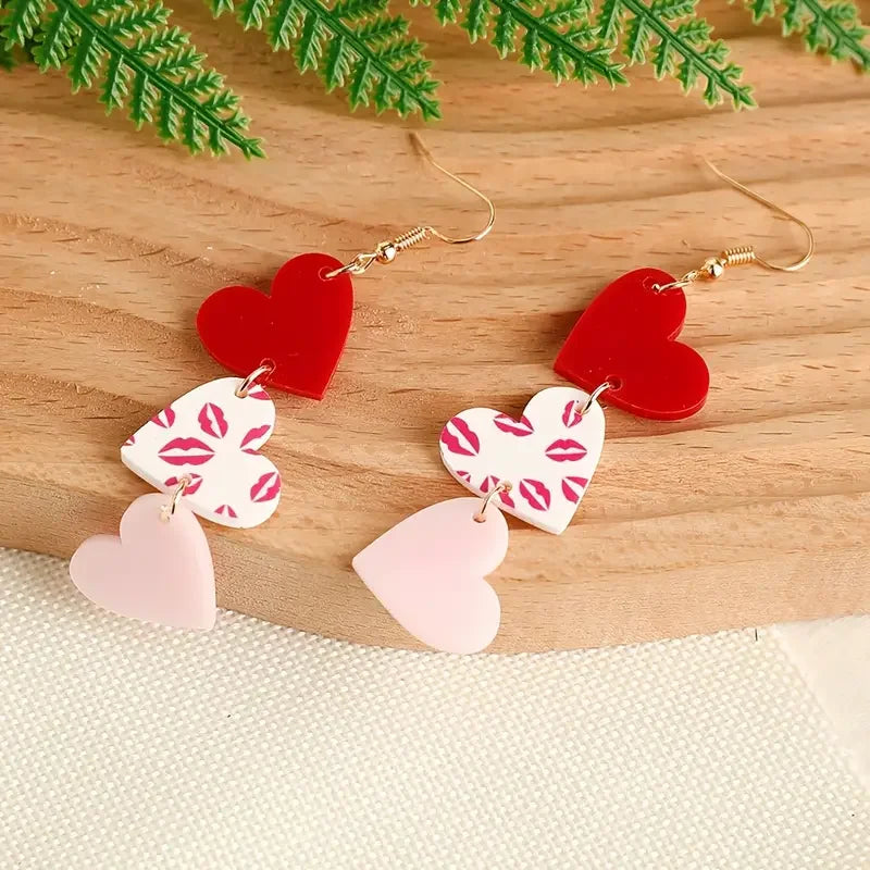 1 Pair EXGOX Valentine'S Day Acrylic Heart Earrings - Cute & Sexy Kiss Pattern Stainless Steel Post All-Season Fashion Jewelry