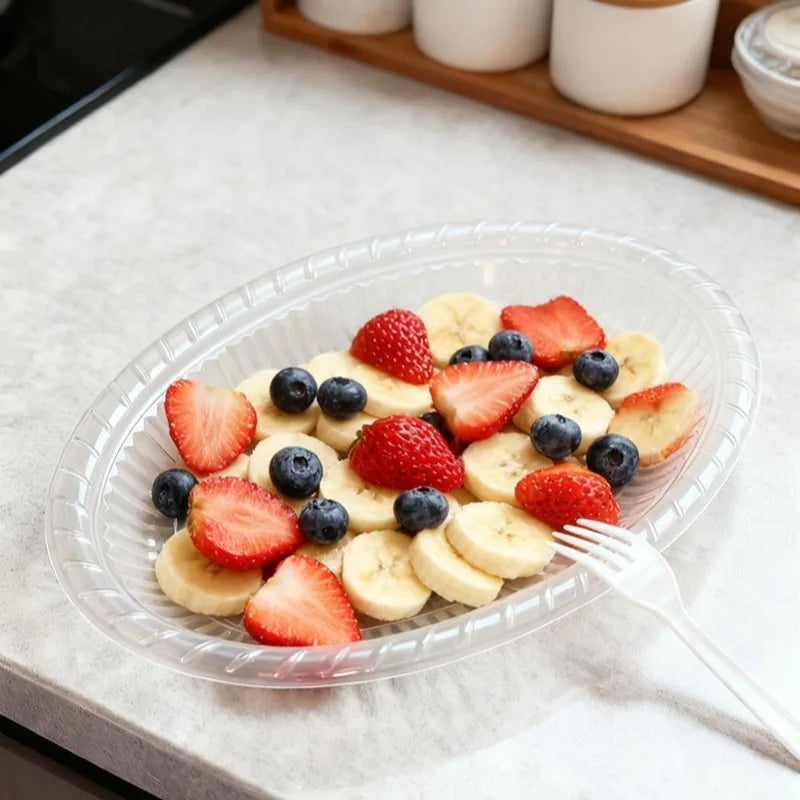 20/30/50PCS Disposable oval Plates Transparent Fruit Plastic Plates Salad Dessert Wedding Christmas Party Kitchen Supplies