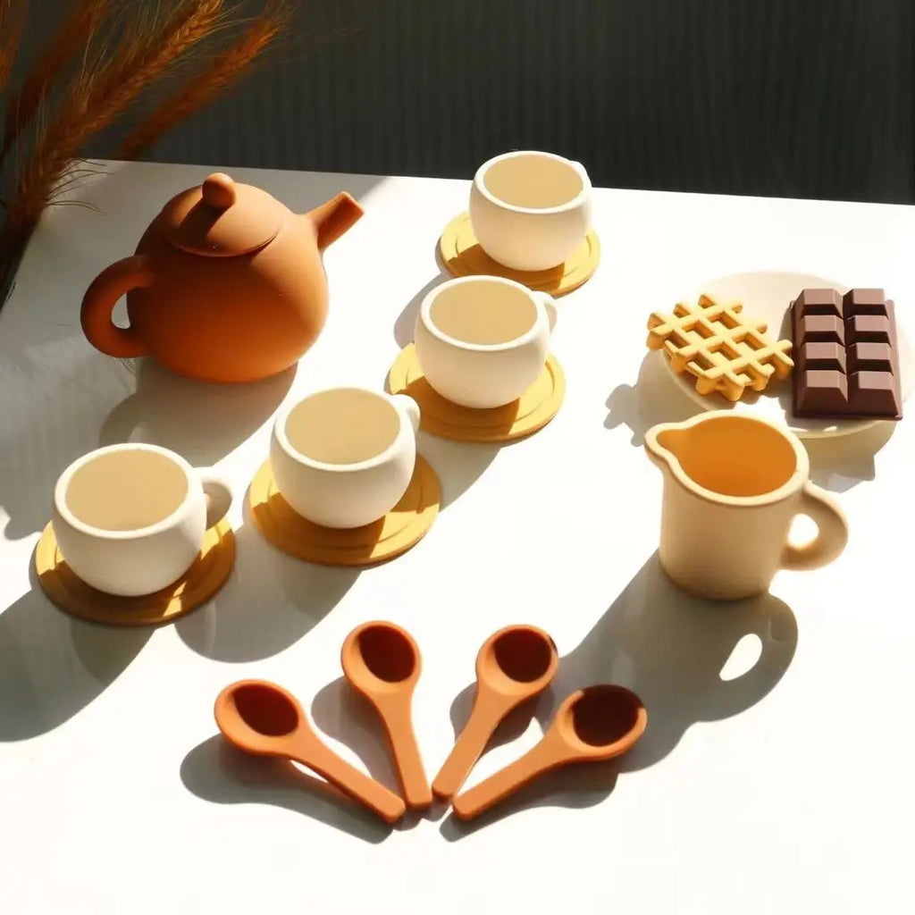 Silicone Tea  Toys Pretend Play Kitchen Accessories Food Playset for Kids Role Play Game for Toddlers Girls Boys Gifts