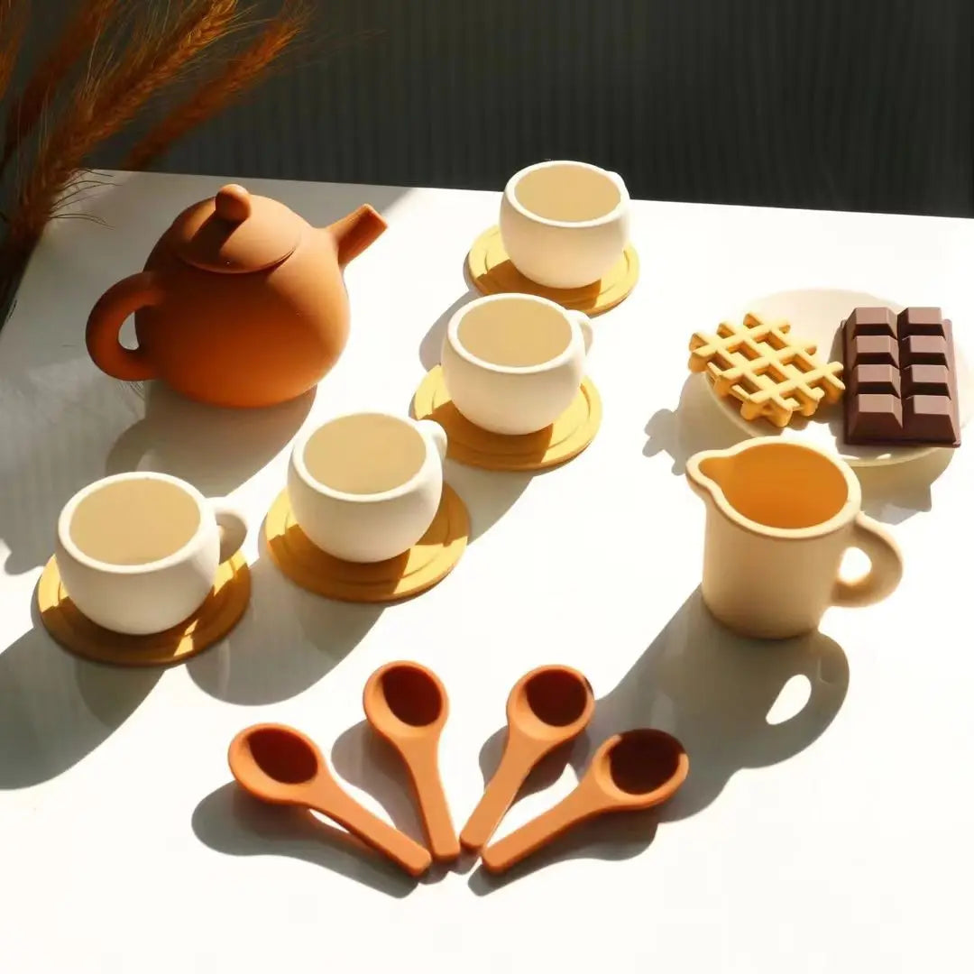 Silicone Tea  Toys Pretend Play Kitchen Accessories Food Playset for Kids Role Play Game for Toddlers Girls Boys Gifts