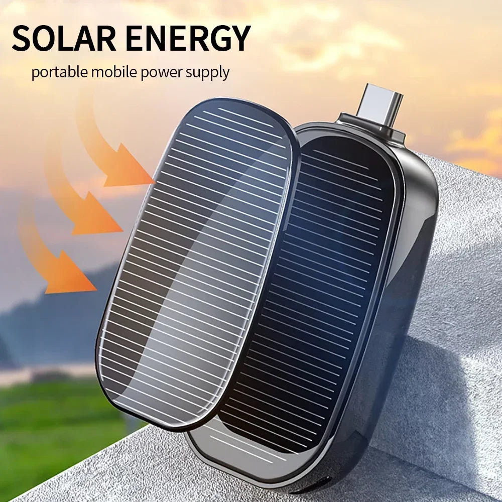 2025 New Solar Power Bank Mini Key Ring Powerbank Phone Portable Charger 1200mah External  Spare Battery for Xiaomi IPhone