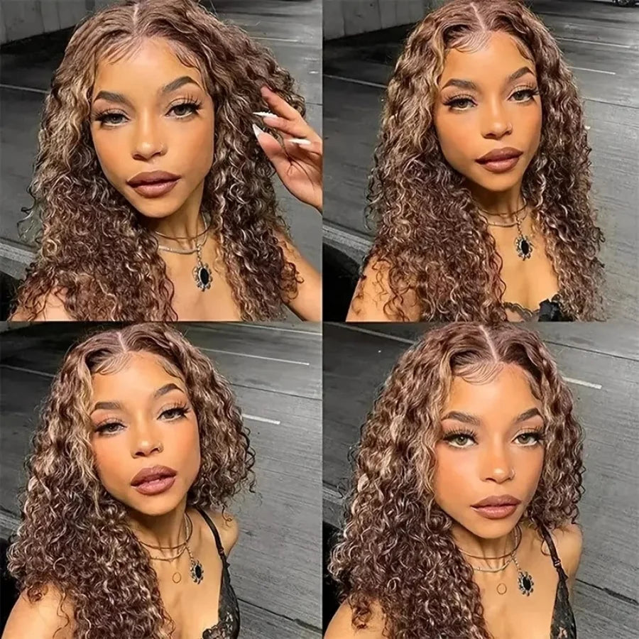 Deep Culry Highlight 4/27 Color 100% Human Hair 16Inch Bob Wigs 13x4 HD Lace Frontal Bob Human Hair Wig 200%Density Remy Bob Wig